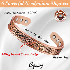 Cigmag Copper Magnetic Bracelets for Men Ultra Strength Magnet 99% Solid Pure Copper Cuff Bangles Adjustable Brazaletes with Gift Box for Father's Day & Birthday (Copper Viking Ireland Pattern)