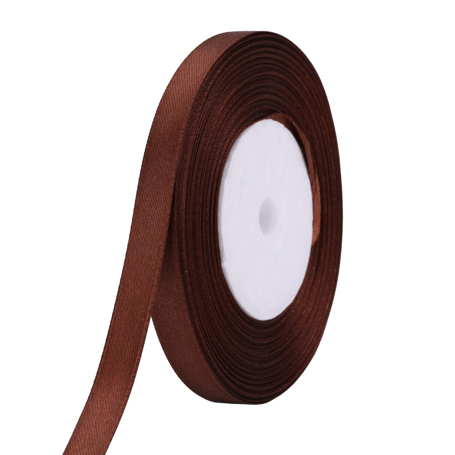 Trimming Shop 10mm x 25 Metres Double Sided Satin Polyester Ribbon Rolls for Gift Wrapping & Packaging, DIY Art & Crafts, Bows, Cake, Christmas, Wedding Card & Home Decorations, Brown