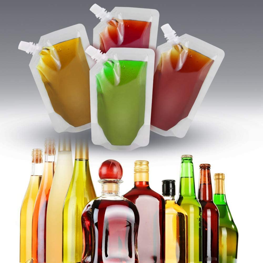 15pcs 420ml Refillable Drink Pouches for Festivals Clear Travel Plastic Drinks Flasks Cruise Kit Reusable Alcohol Liquor Juice Bags Drink Container Party Halloween Christmas Hot Cold Beverage