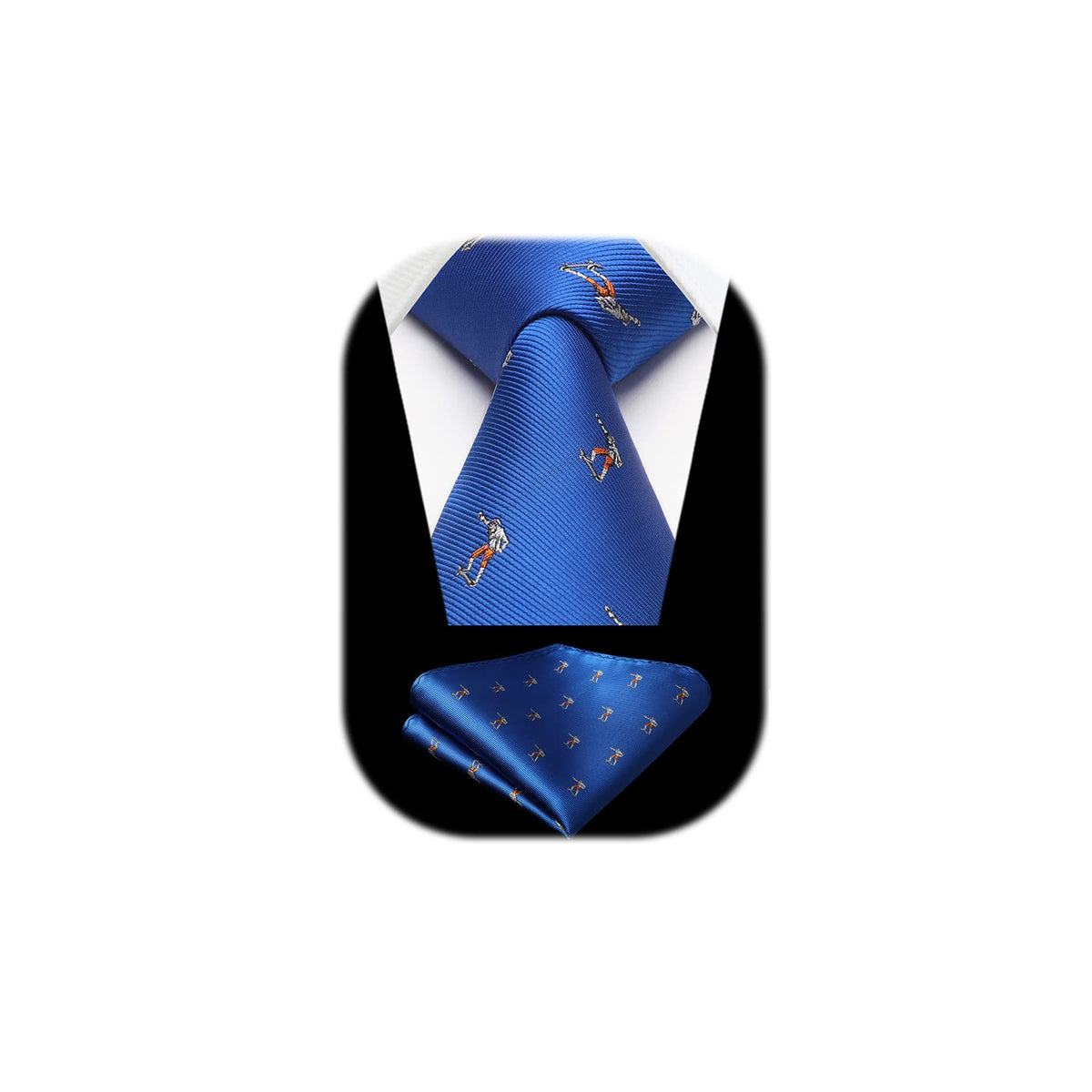 HISDERN Blue Tie for Men Skateboard Pattern Ties Handkerchief Novelty Animal Print Wedding Necktie & Pocket Square Set