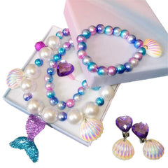 Yiran Girls Magical Mermaid Jewelry Set with Gift Box Candy Bracelet Mermaid Tail Necklaces Earrings and Ring For Girls Play Pretend Dress Up Favors Gift for Christmas And Birthday