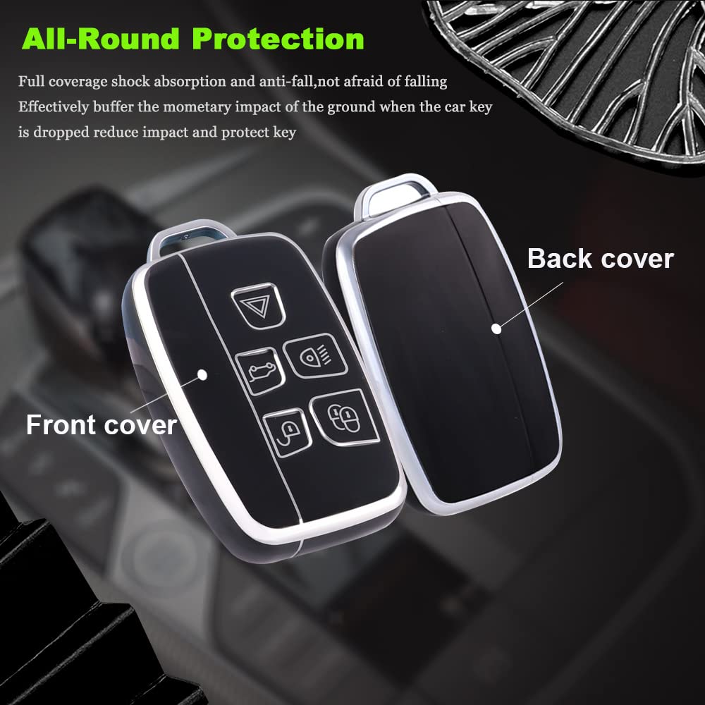 ontto TPU Car key case cover Fit Land Rover Discovery 4 fit for Range Rover Evoque Sport Velar fit for Jaguar F-Pace F-Type XJ XF XE Key Shell Holder bag keychain keyring Accessories Silver Black A