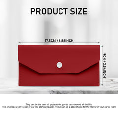Molain Cash Envelopes PU Leather, Money Envelopes Reusable Waterproof Budget Envelopes Cash Wallet 6.9x3.5 in (Red)