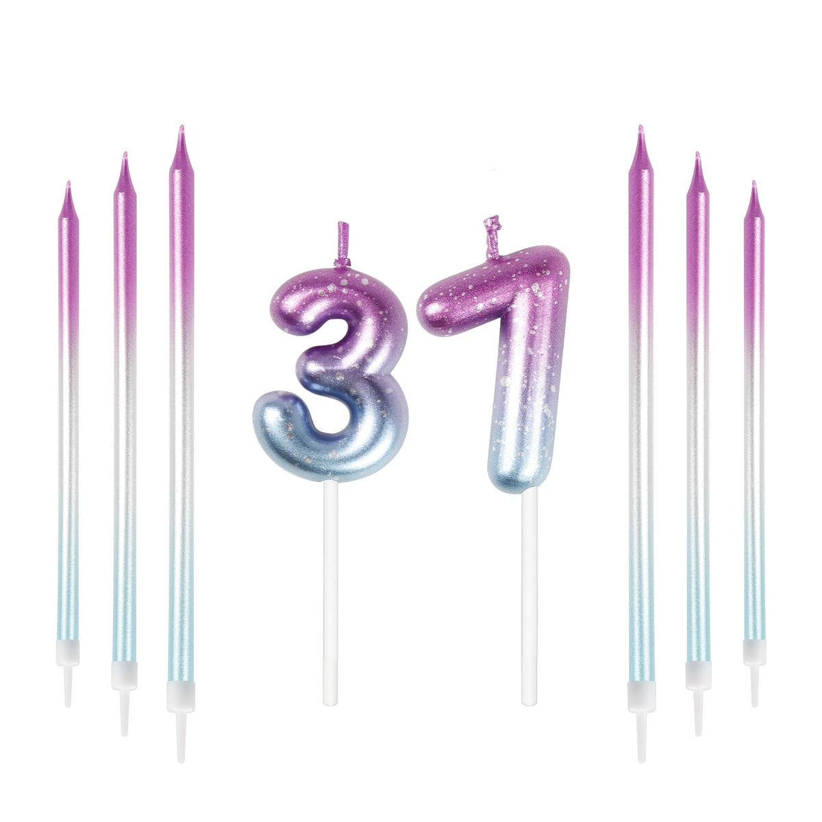 Happy 37th Birthday Number Candles Set, Colorful 37 Candle with Purple Blue Long Candles for Cake, Birthday Cake Candles Topper for Boy Girls Men Women Birthday Party Decorations Wedding Anniversary