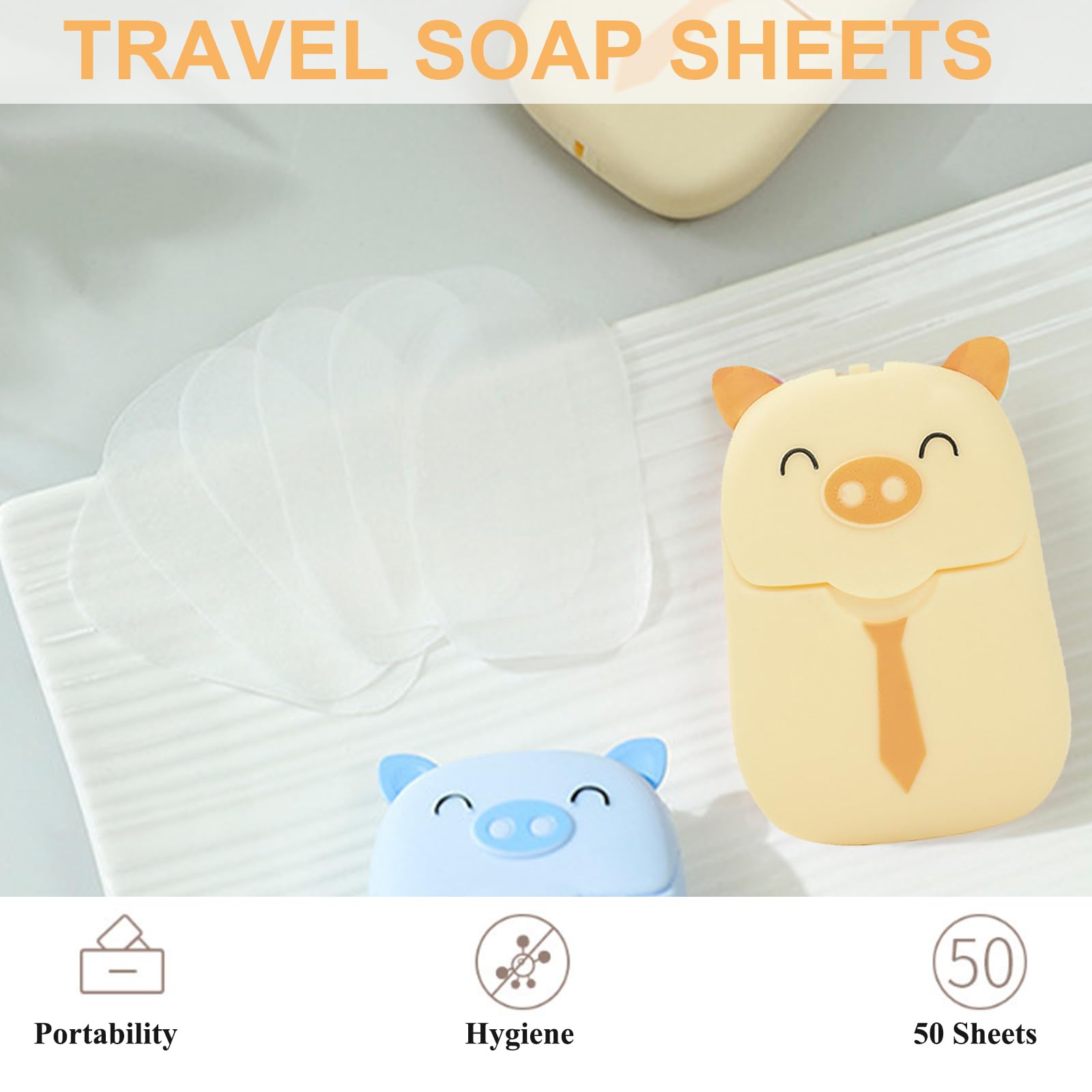 Travel Soap Sheets Portable Soap Flakes Box Backpacking Essentials Disposable Travel Wash Hand Foaming Soap On The Go Camping Accessories Hiking Eco Friendly Cleaning Products Cute Pig