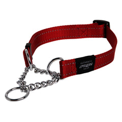 Rogz Utility Large 3/4-Inch Reflective Fanbelt Obedience Half-Check Dog Collar, Red