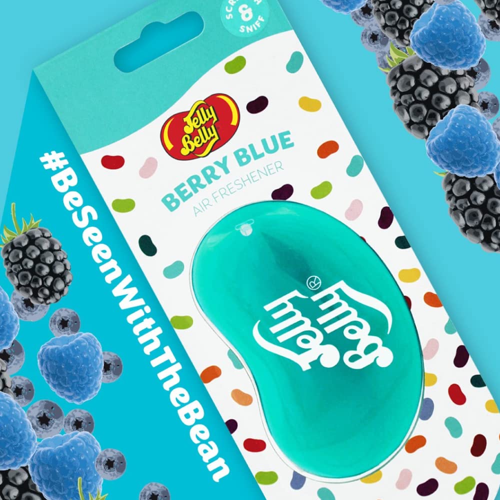 Jelly Belly Car Air Freshener - Blueberry 3D Hanging Freshener. Car Scent Lasts Up To 30 Days, Air Freshener Car, Home or Office. Genuine Jelly Belly Car Air Fresheners for Women, Men and Kids