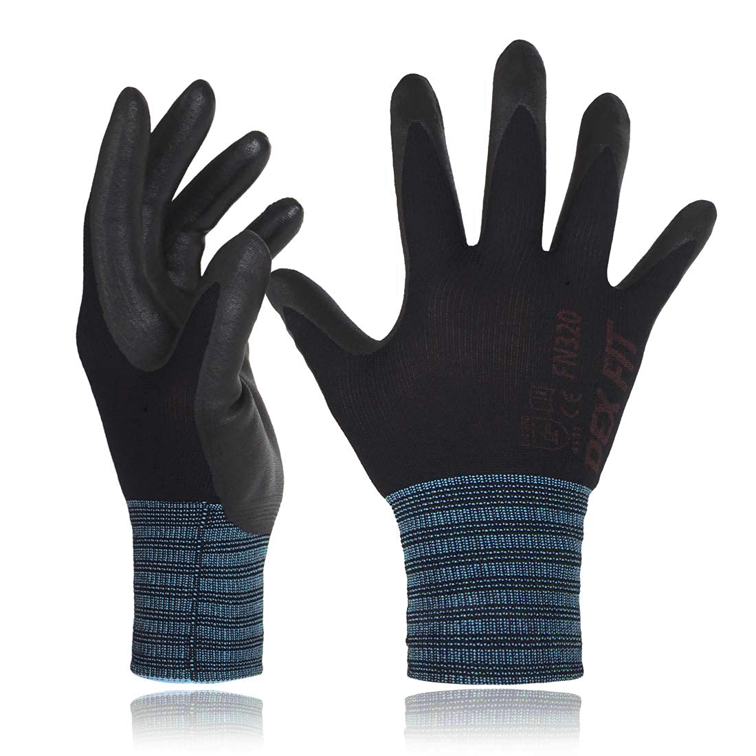 DEX FIT Premium Nylon Nitrile Work Gloves FN320, 3D-Comfort Stretchy Fit, Firm Grip, Thin & Lightweight, Durable, Breathable & Cool, Machine Washable; Black 6 (XS) 1 Pair