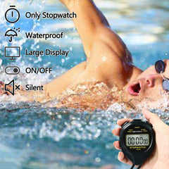 MOSTRUST Digital Simple Waterproof Stopwatch, No Bells, No Clock, No Countdown, Simple Basic Operation, Large Display Silent Stopwatch with ON/Off for Swimming Kids Coaches Referees Teachers (Black)
