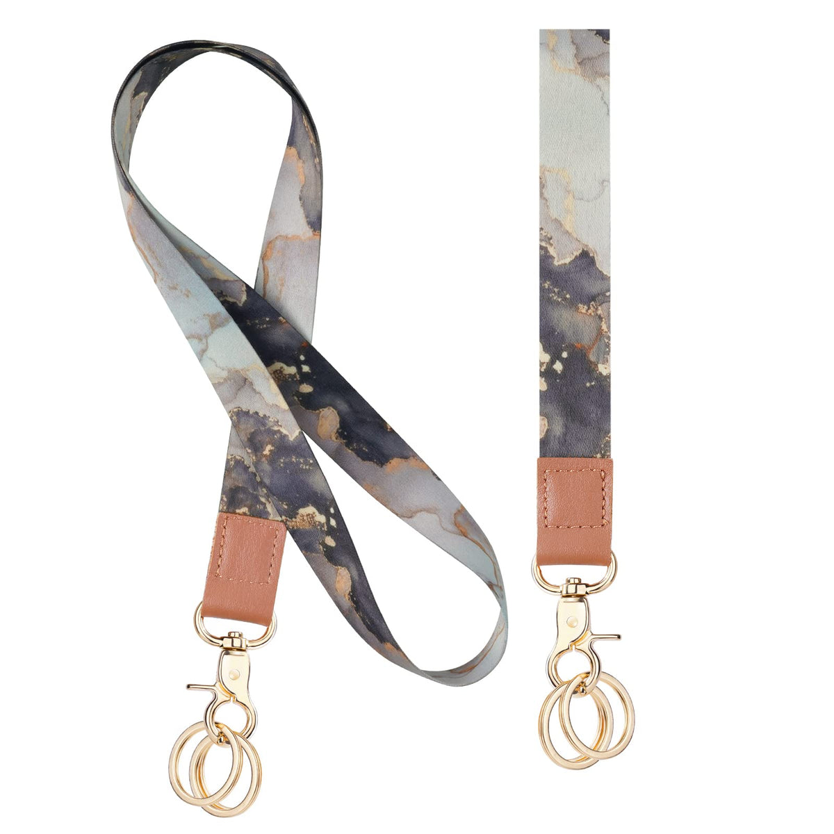 Vicloon Neck Lanyard Wristlet Strap, Wrist Lanyard Key Chain and Metal Key Rings, Neck Strap Keychain Wristlet Strap Key Chain Holder for ID Badge Holder Keys Phone (Marble)