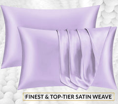 Pamposh Satin Silk Pillowcases For Hair And Skin 2 Pack Standard Size with Envelope Closure (2 Pcs Pillowcases (50 x 75 cm), Purple)