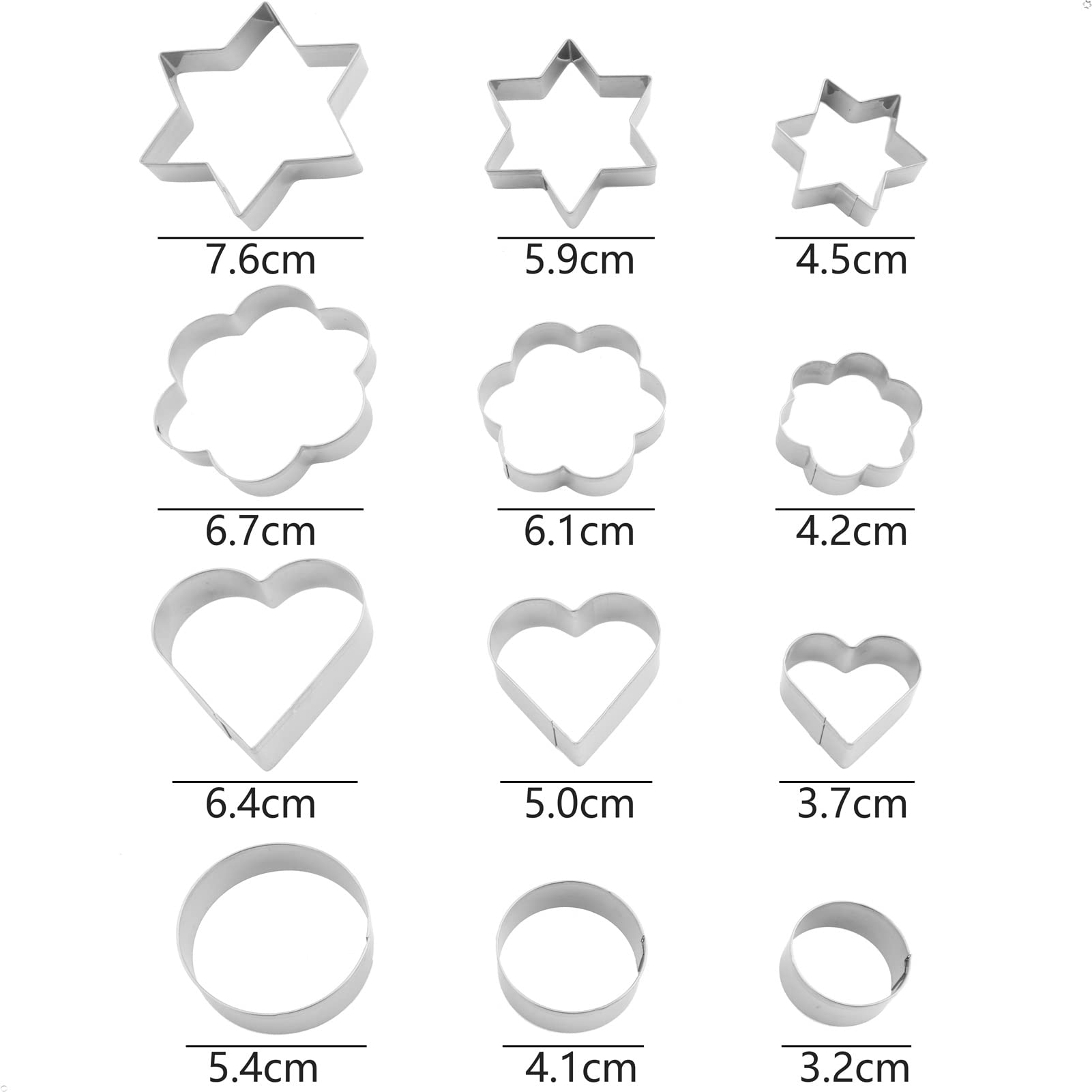 12 Pcs Cookie Cutters Shapes Baking Set, Heart Flower Round Star Shape Biscuit Stainless Steel Metal Molds Cutters for Kitchen Baking Birthday Christmas Valentine's Day Small Cookie Cutters