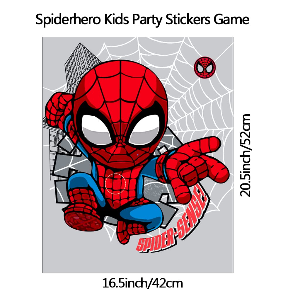 Volsha Pin the Spider on the Spiderman Game, 52×42cm Spiderman Party Game for Kids Girls with 24 PCs Spider Birthday Party Supplies for Wall Home Room Decorations (Spiderman)