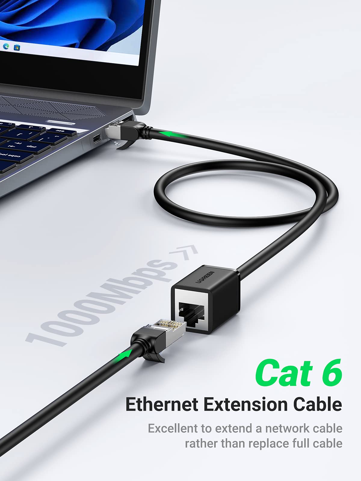 UGREEN Cat 6 Extension Cable for Ethernet Cable, Lan Cable, Gigabit Network Cable and RJ45 Cable Compatible with Cat5 Cat5e Cat6 Cat7 Cat8, Adapter Cable for Ethernet, Lan, Network (1M)