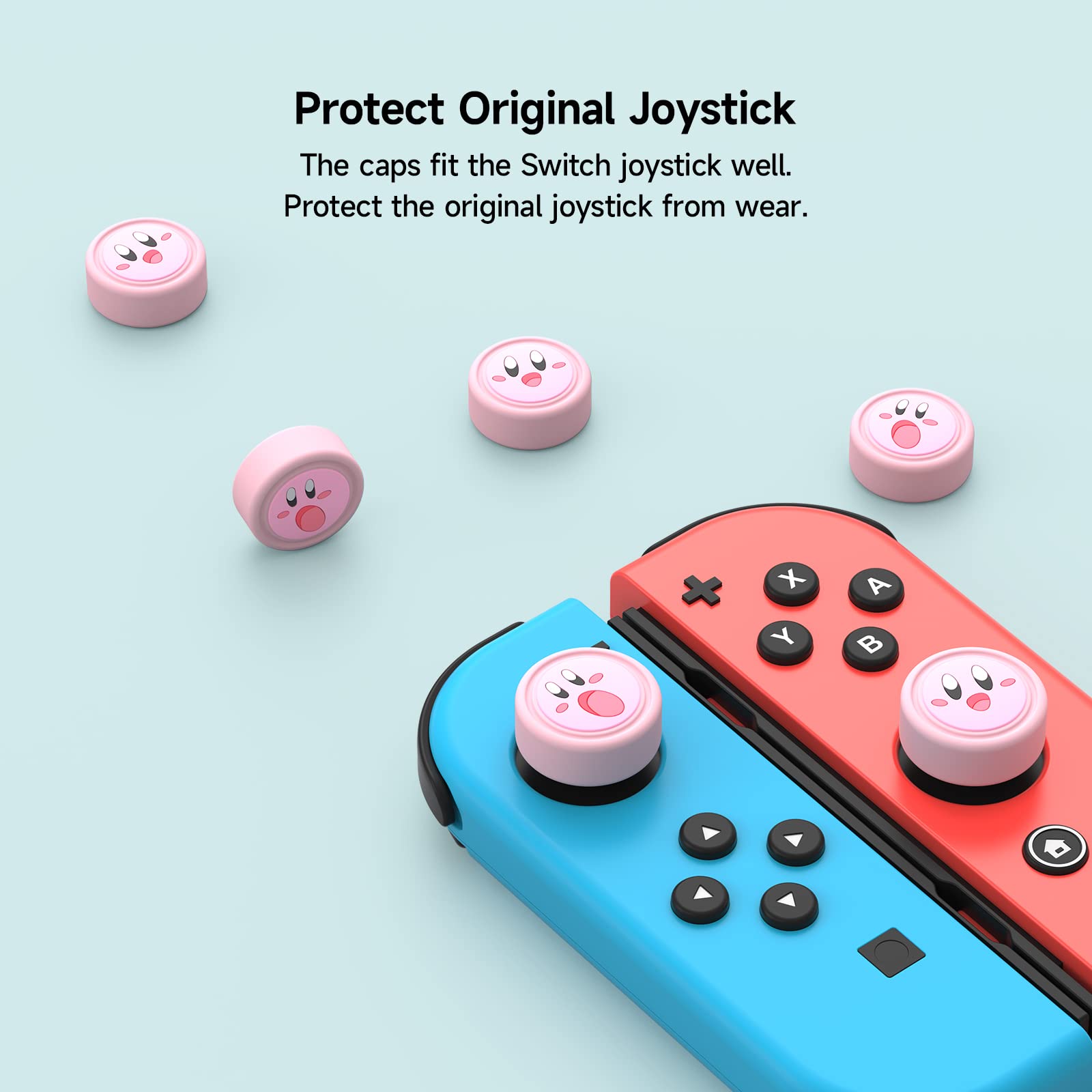 JINGDU Switch Thumb Grip Caps for Nintendo Game Silicone Analog Stick Cover Soft Joystick Grip Caps with 3D Pattern for Nintendo Switch Lite/OLED 4Pcs - Kirby