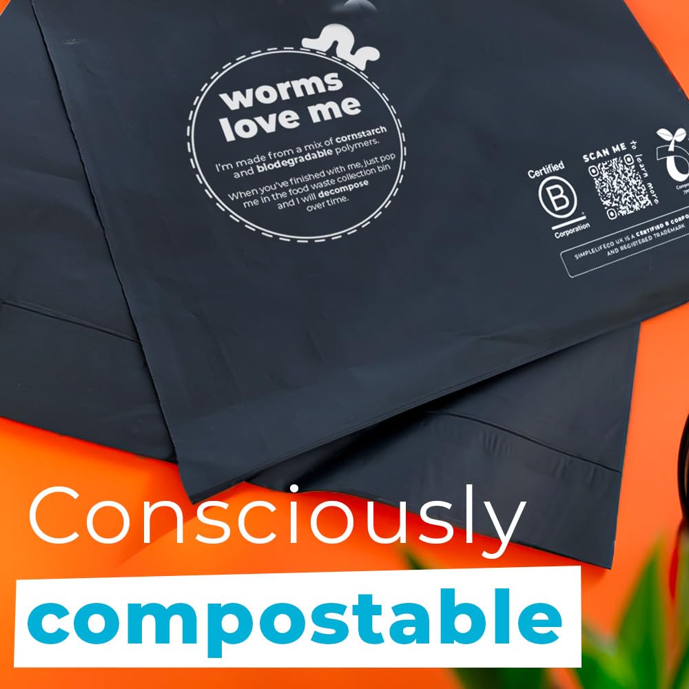 Simplelifeco UK Eco Friendly Compostable Mailing Bags (Small: 9 x 12”, Pack of 25) - Compostable Mailers - Postage Bags - Eco Friendly Packaging