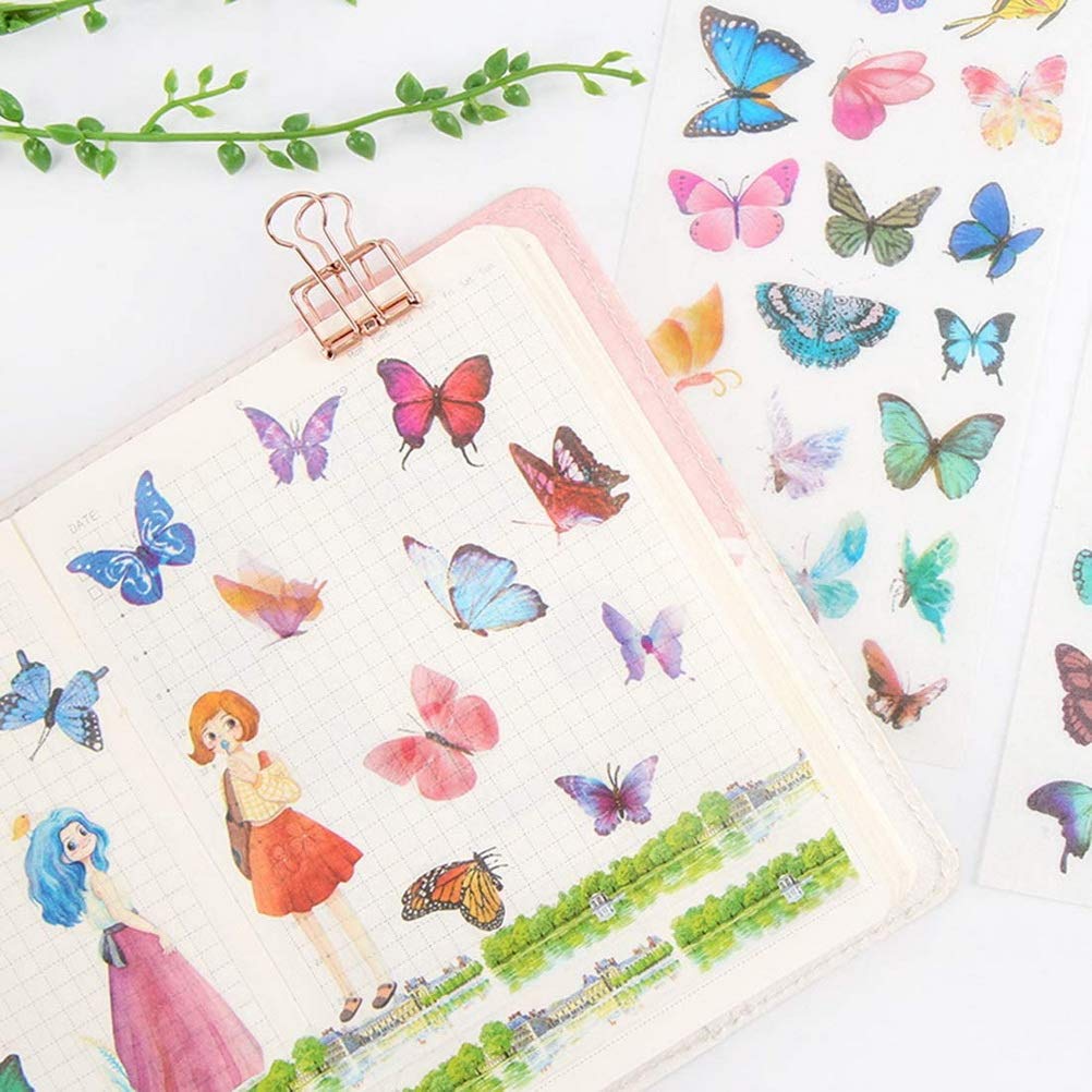 nuoshen Small Butterfly Stickers, 12 Sheets Romantic Easy Self-Adhesive Note Paper Stickers with Multi Color Butterflies Decals for Kids Scarpbooking Crafts Letters Notebook