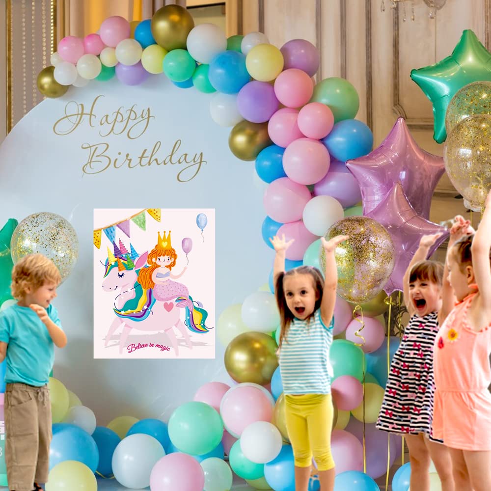 Volsha Pin the Horn on the Unicorn Game, 52×42cm Unicorn Party Game for Kids Girls with 24 PCs Spider Birthday Party Supplies for Wall Home Room Decorations