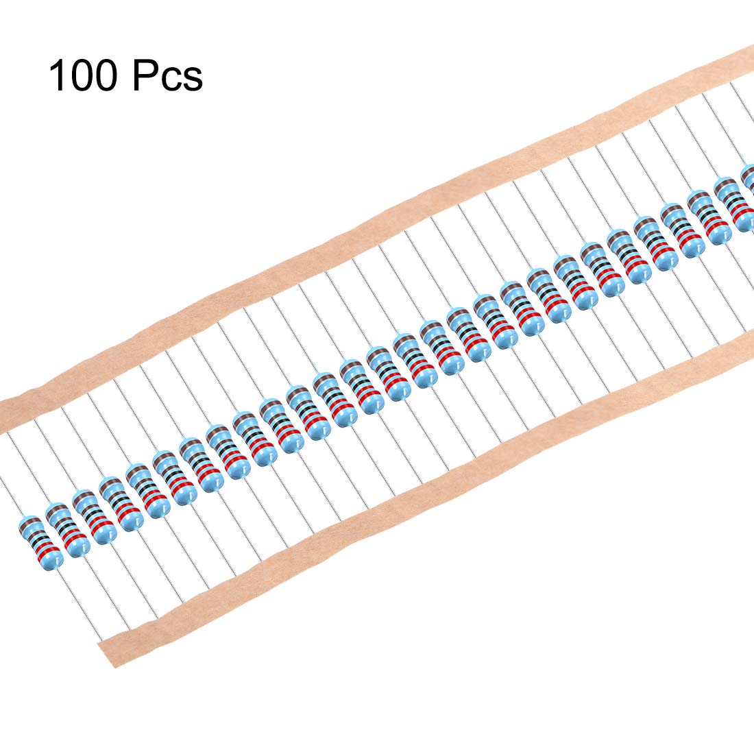 sourcing map 100Pcs 2.2K Ohm Resistor, 1/2W 1% Tolerance Metal Film Resistors, Lead, 5 Bands for DIY Electronic Projects and Experiments