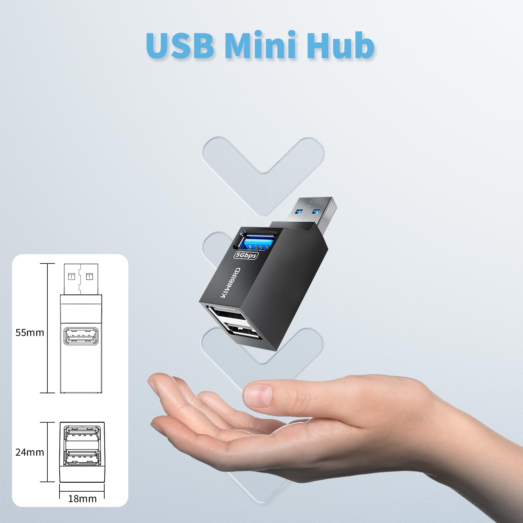 KiWiBiRD Mini USB Hub with Multi USB port (1x USB 3.0, 2x USB 2.0), USB Splitter Extension Adapter for Laptop, MacBook, Desktop PC Compatible with Flash Drive Printer Keyboard Mouse Headset Gamepad