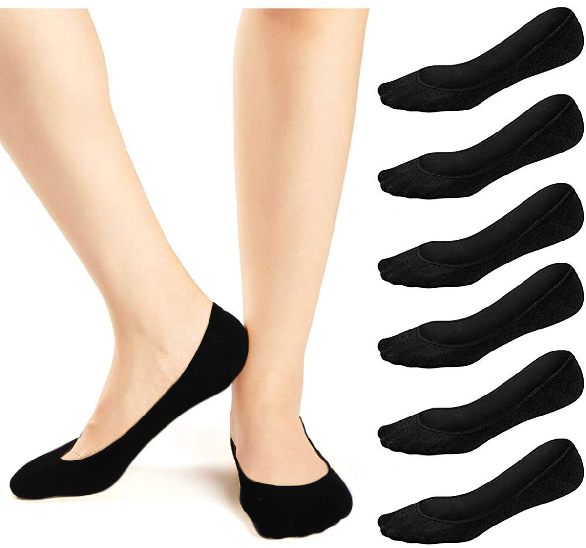 JaosWish Women No Show Socks Ultra Low Cut Liner Socks Non Slip Invisible Socks for Loafer Boat Flats 6 Pairs,Black,3-5