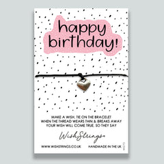 WishStrings, Happy Birthday - Birthday Card Gift Bracelet – Beautiful String Bracelets with Tibetan Charm – Make a Wish Best Friend Bracelet – Hand Strung and Knotted Bracelet – Sentimental Jewellery