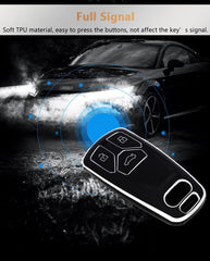 Cysocool 3 Buttons Car Key Cover for Audi with Keychain Lanyard, Soft Silicone Full Remote Key Shell Key Protector Case Fit Audi A4 A5 A6 A8 C8 Q5 Q7 RS5 TTS TT R8 Auto Car Key Fob Case(Ad)