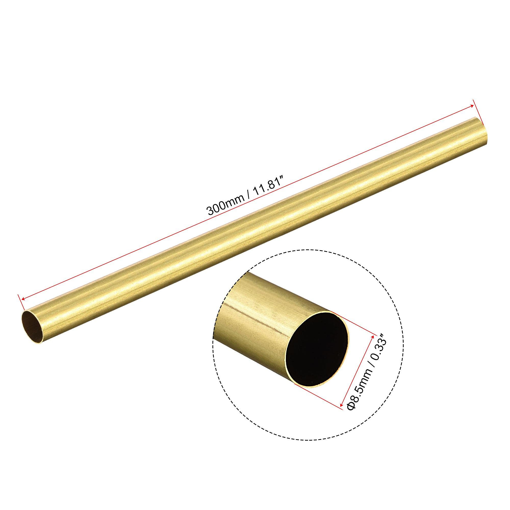 sourcing map Brass Round Tube 8.5mm OD 0.2mm Wall Thickness 300mm Length Pipe Tubing 4 Pcs