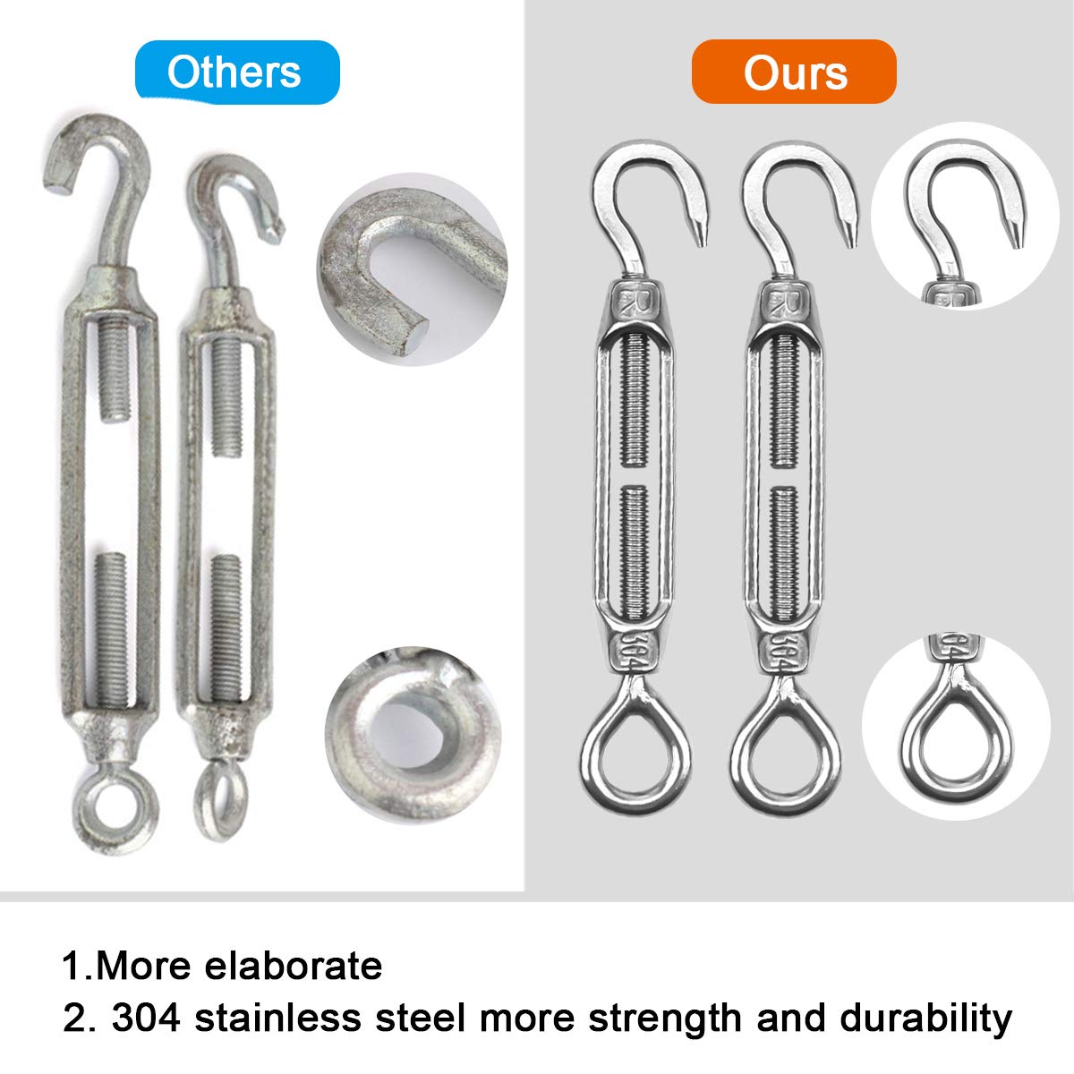 Pack Of 6 Turnbuckle Wire Tensioner M4 Stainless Steel Hook and Eye Tensioners Rope Cable Tension Set Adjustable Garden Wire Tensioner Kit Heavy Duty