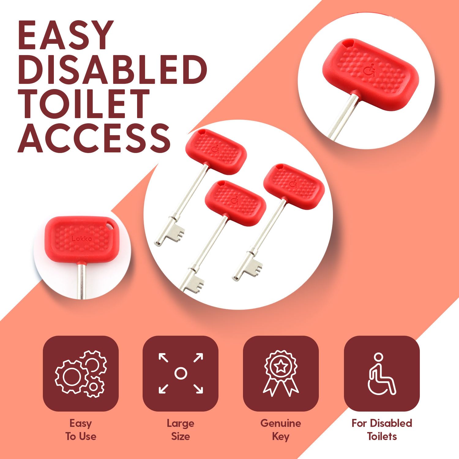 LOKKO Radar Key & Disabled Toilet Key UK - Set of 2 - Waterproof, Dimpled Grip, Easy Turn