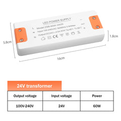 led driver 24v 2.5a 60w, 24v led driver, 240v to 24v transformer, Constant Voltage Driver Adapter, 24v 2.5a driver, led transformer 2.5a 60w, 24v power supply for G4 GU5.3 MR11 MR16 LED Strips Light