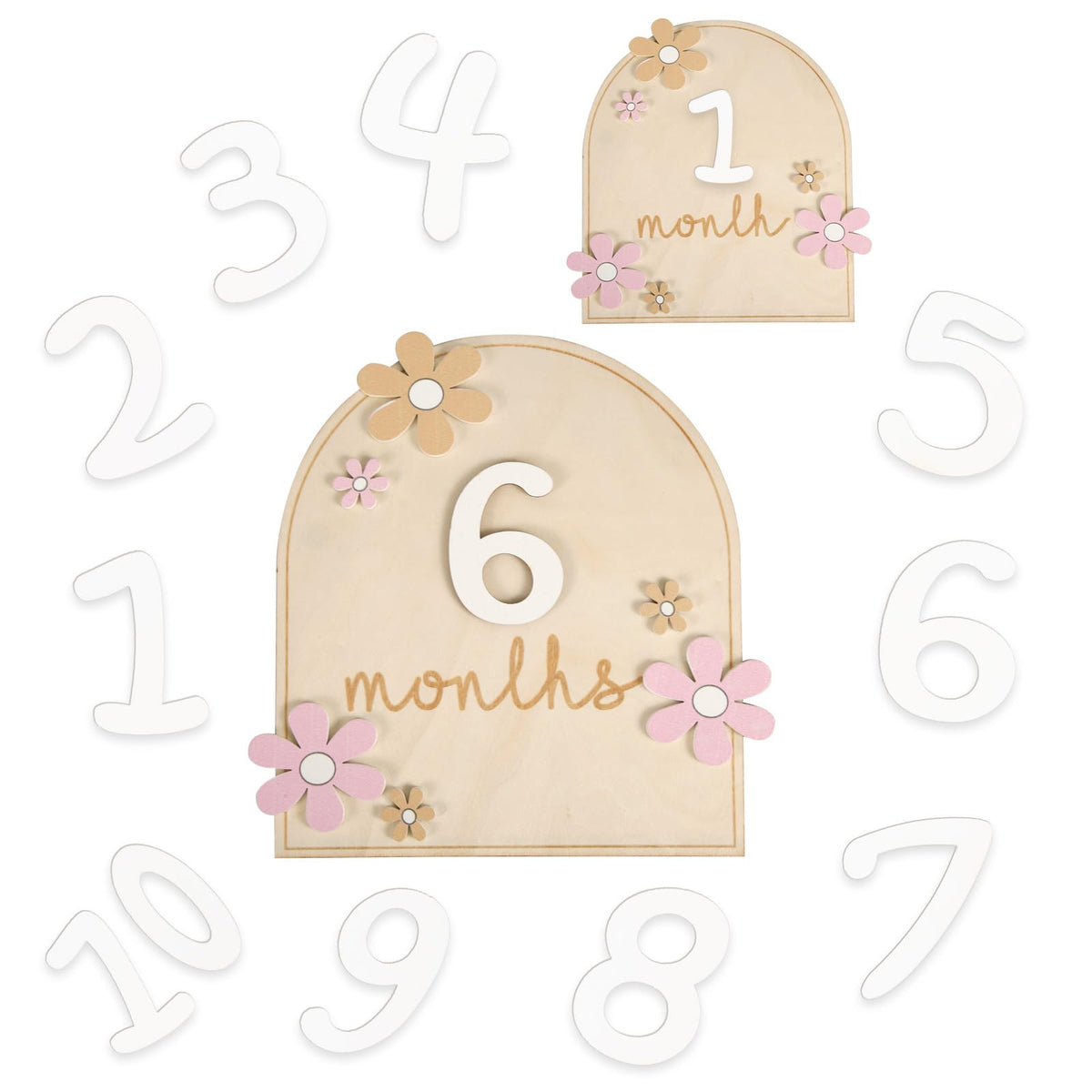 2pcs Baby Monthly Milestone Cards with Glue Points, Flower-Styled Baby Monthly Milestone Markers Wooden Baby Milestone Discs Photo Props for Infants 0-12 Months Baby Shower Growth Recording