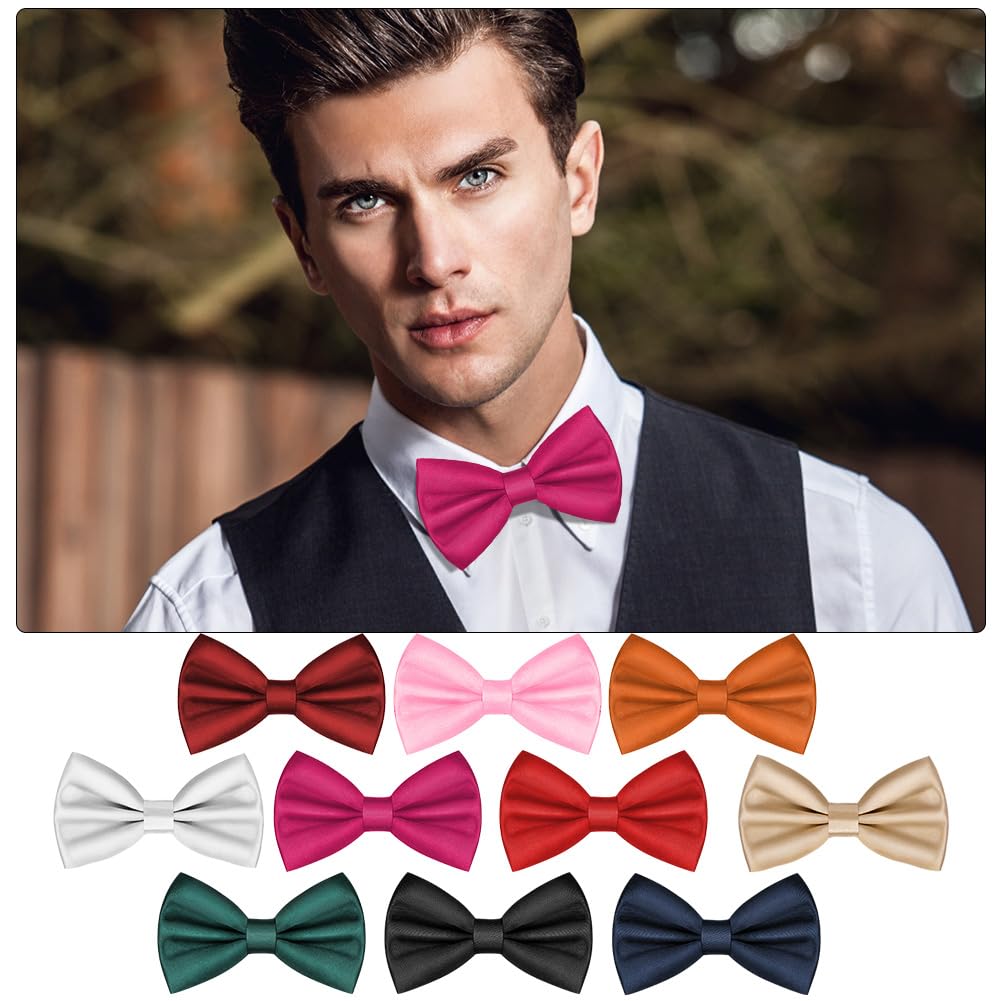 URAQT Men's Bow Tie, Classic Solid Color Pre-Tied Bow Tie for Men, Satin Tux Bowtie, Adjustable Formal Neck Bowtie for Parties, Wedding