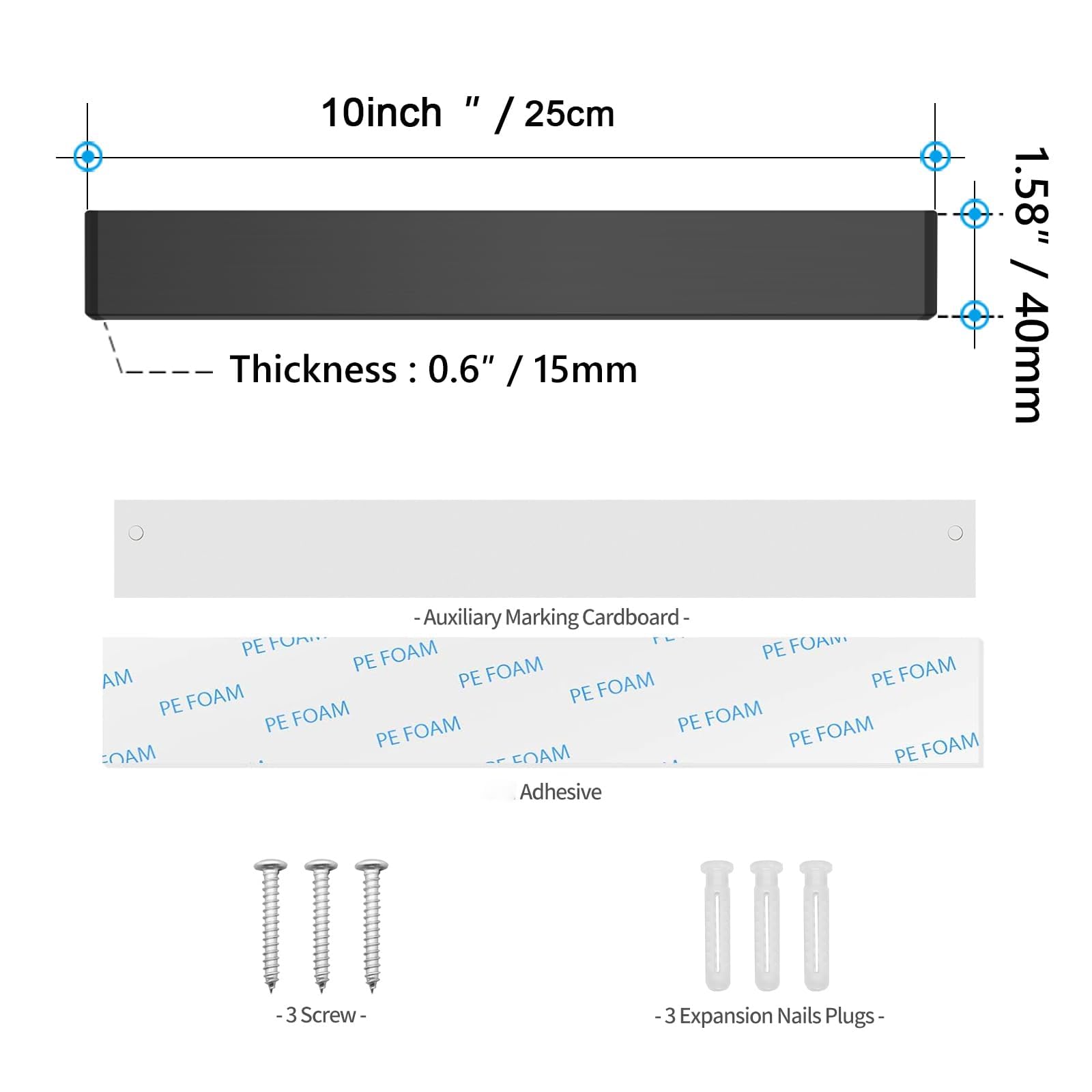 Tysonir 10 Inch Stainless Steel Magnetic Knife Storage Strip,Knife Bar Block Magnet, Strong and Secure Magnetic Knife Rack for Metal Kitchen Utensils, Wall or Fridge Holder Tool Holder,Black