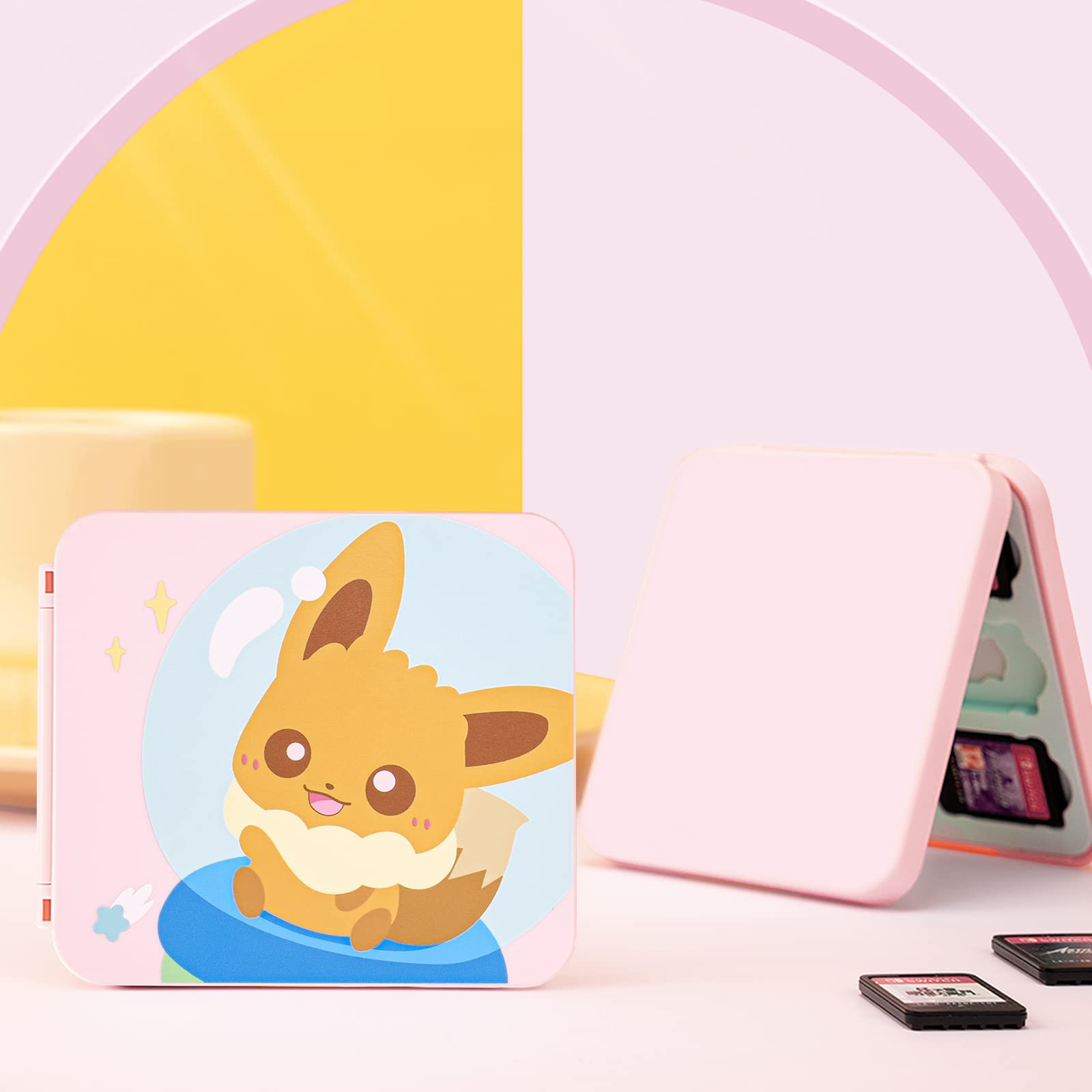 DLseego Switch Game Card Case Compatible with Switch/Switch OLED/Switch Lite,Game Card Holder Storage Box with 12 Game Card and 12 Micro SD Card Slots-Pink Foxes