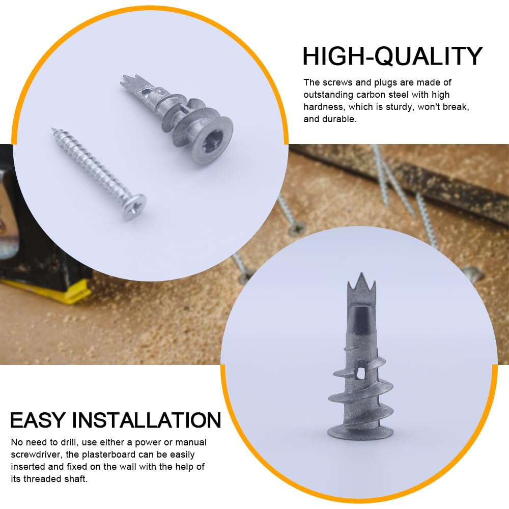 25Pcs Plasterboard Fixings with Screws Heavy Duty Plasterboard Wall Plug Plasterboard Screws Wall Plugs and Screws and Wall Plugs Set Metal Anchor 31mm for Concrete Timber and Wall Hanging Stuff