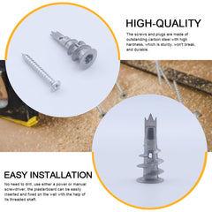 25Pcs Plasterboard Fixings with Screws Heavy Duty Plasterboard Wall Plug Plasterboard Screws Wall Plugs and Screws and Wall Plugs Set Metal Anchor 31mm for Concrete Timber and Wall Hanging Stuff