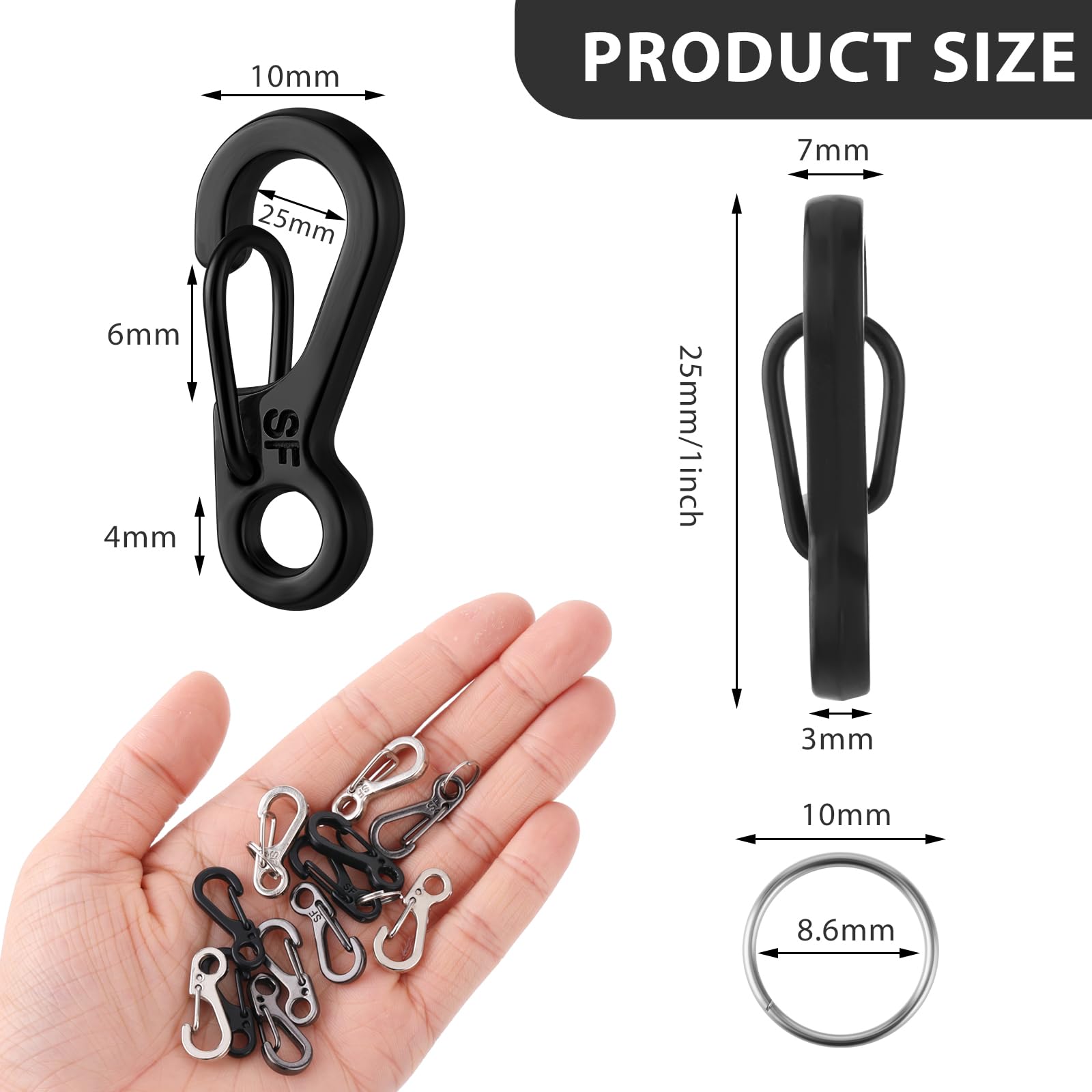 12 Sets Mini Carabiner Clip, 1 inch Metal Small Spring Snap Hooks Tiny Alloy Carabiner Clip Paracord Hanging Clips for Keychain Backpack Bottle Outdoor Accessories (with 12 Keyrings)(1 Inch/2.6cm)