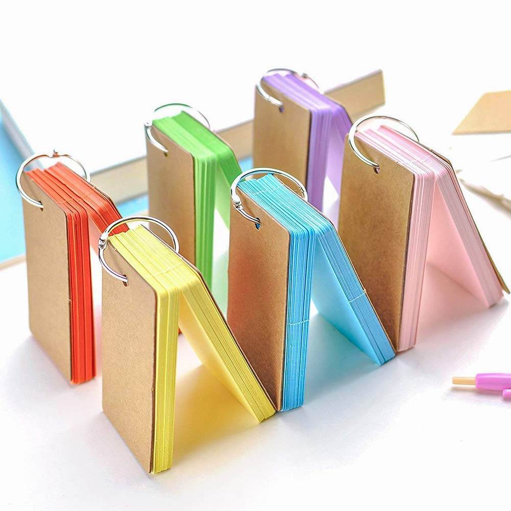 Koogel Flash Cards, 6 Pack 300 Revision Cards Index Cards Mini Notepads Blank Flashcards Study Cards on Ring