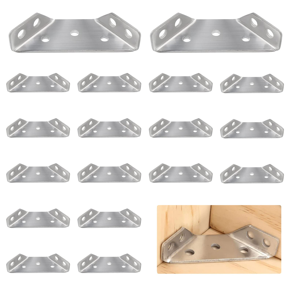 Universal Stainless Steel Furniture Corner Connector, 20pcs Furniture Triangle Support Frame Angle Brackets Shelves Brackets Furniture Fastener Joint Corner Connectors for Cupboard Cabinet Chair