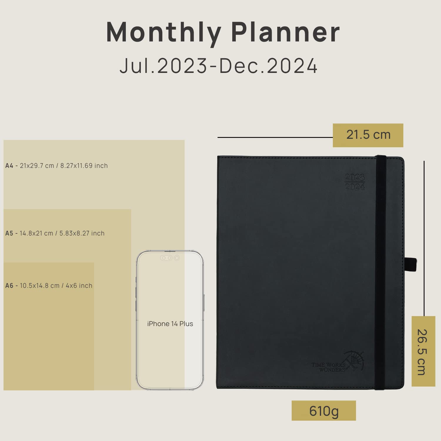 POPRUN Month to View Diary 2024-2025 26.5x21.5cm (18-Month: Jan'24 - Jun'25) Monthly Planner with Tabs, 100 GSM Ivory Paper, PU Leather Softcover, Sunday Start (Black)