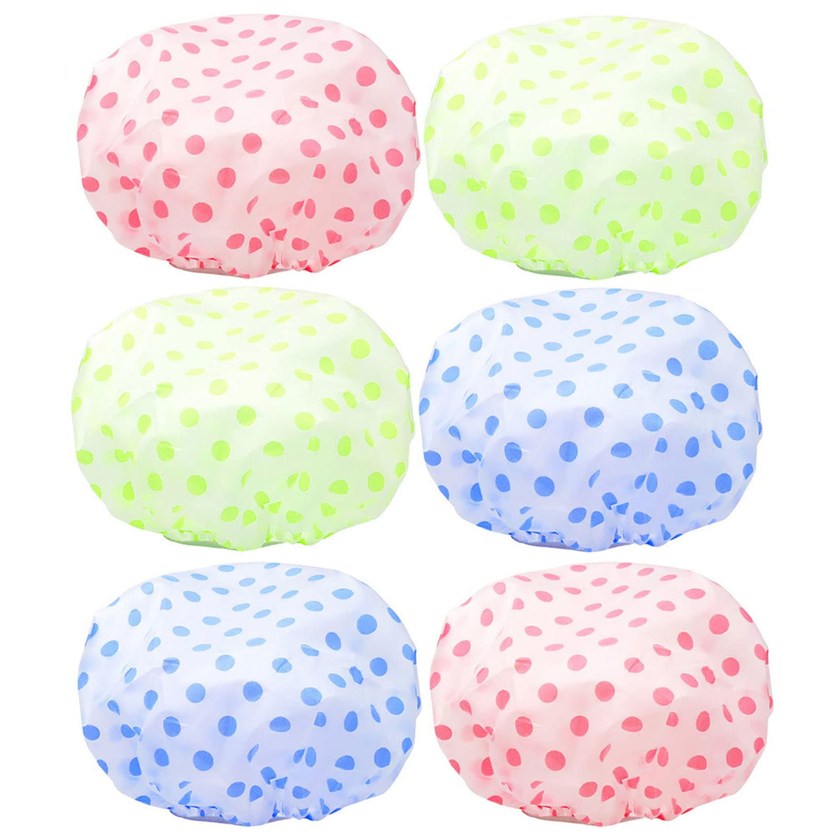 6 Pack Shower Caps for Women, Waterproof Shower Caps Reusable Shower Hats Elastic Hair Bath Caps for Ladies Spa Salon