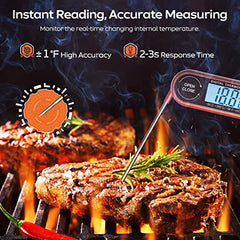 Digital Meat Barbecue Thermometers for Air Fryers Cooking, Food Thermometer Instant Read BBQ Thermometer with Foldable Long Probe and Backlight Screen Magnetic Back for Kitchen(Battery Included)