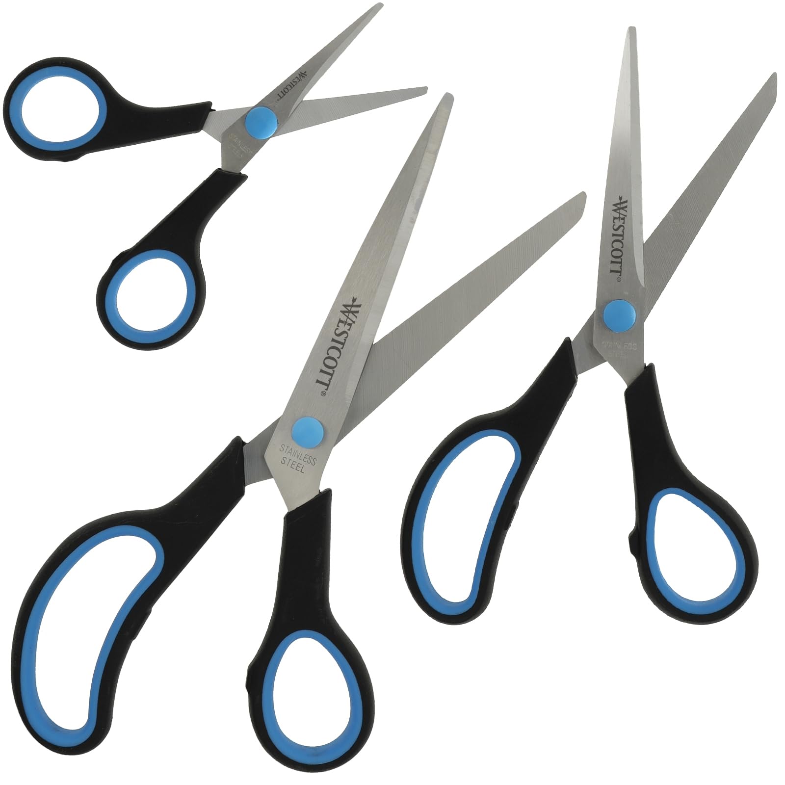 Westcott N-9002700 Easy Grip Soft Grip Scissor - Black/Blue (Set of 3)