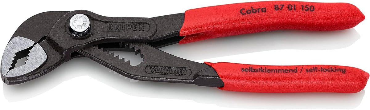 Knipex Cobra® High-Tech Water Pump Pliers grey atramentized, with non-slip plastic coating 150 mm (self-service card/blister) 87 01 150 SB