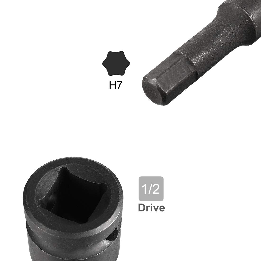 sourcing map 1/2 inches Drive x H7 (7mm) Impact Hex Bit Socket, Metric 3 inches Length, Cr-Mo Steel