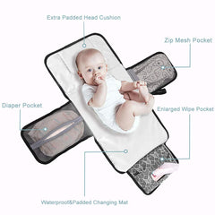 Lekebaby Portable Nappy Changing Mat Travel Baby Change Mat with Wipe-Pocket and Head Cushion, Quilting Black