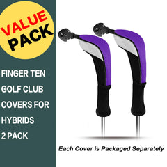 Golf Wood Headcovers Driver Fairway Hybrid Interchangeable Number Tag 2 3 Pack Set, Golf Club Covers Protective Zipper Fit All Wood Clubs (Purple- 2 Hybrid)