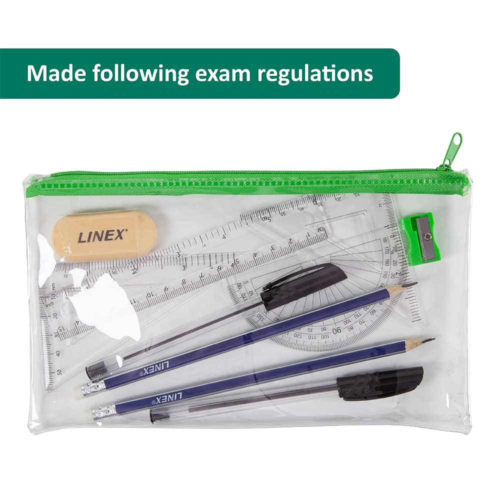 Linex Clear Filled Pencil Case Exam Set, for Maths Students, Ruler, Protractor