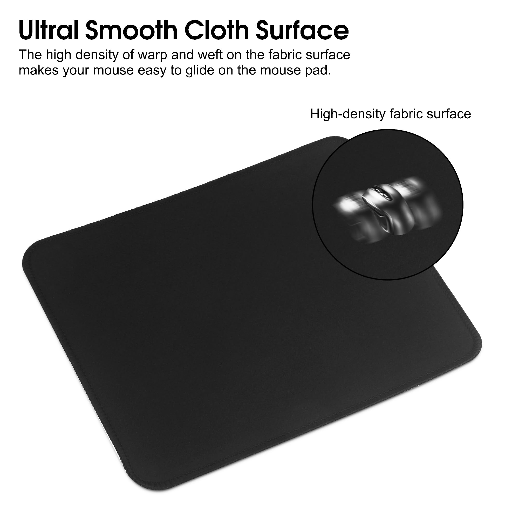 HoYiXi Mouse Mat 2 Pack（270 x 210 x 3 MM,Mouse Pad Soft Smooth Surface and Anti-Slip Rubber Base Waterproof Soft Cloth MousePads for Home Office Work, 270 x 210 x 3 MM,black